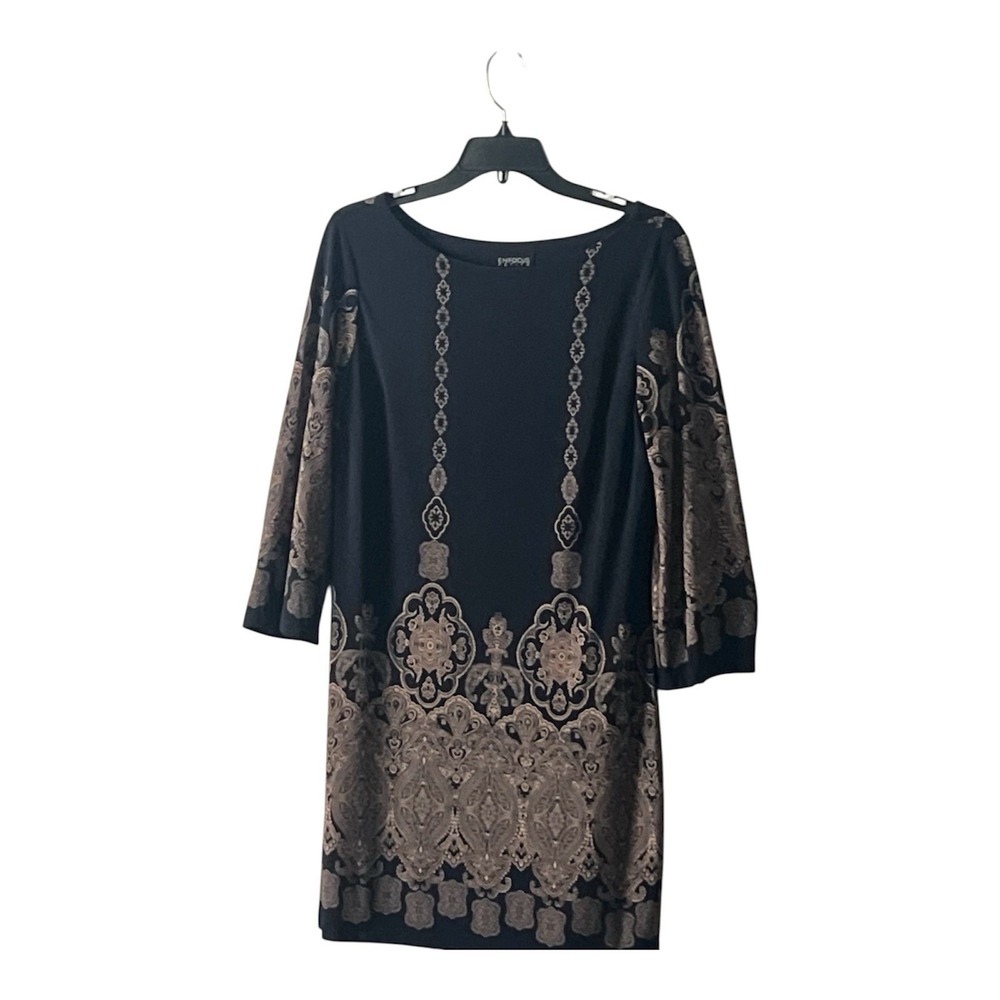 Enfocus Women's Paisley Border Print 3/4 Sleeve Shift Dress Size 12P